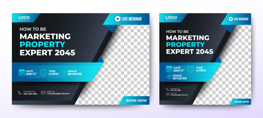 Poster - marketing properties expert live webinar banner invitation and social media post template. business 