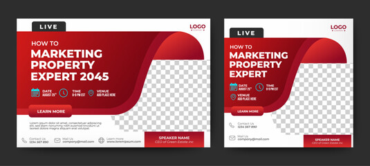Poster - marketing properties expert live webinar banner invitation and social media post template. business 