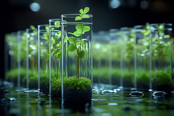 Wall Mural - laboratory test tube biology science genetically modified plants sapling green plant in water struct