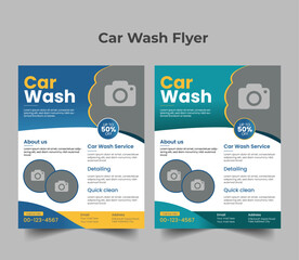 Wall Mural - Professional car wash service layout, vehicle washing service poster, and car wash modern flyer design template bundle