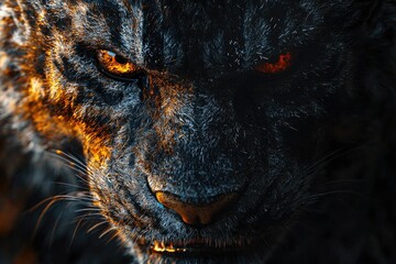 fierce predator beast with piercing eyes close-up dark portrait