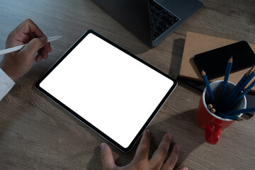 Poster - Digital tablet with blank screen for design mockup holding blank screen tablet
