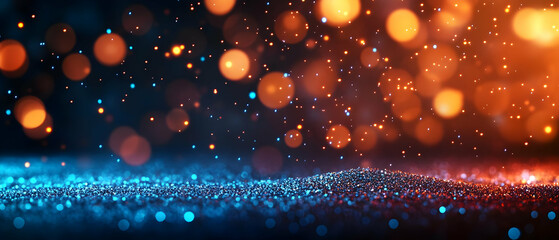 Poster - Abstract background with sparkling blue and orange particles creating a dreamy atmosphere.