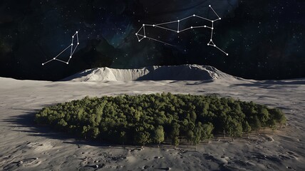 Poster - A stunning lush rainforest on the moon surrounded by cosmic wonders and celestial constellations above