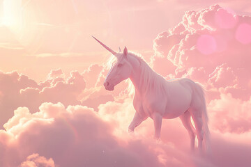 Fantastically beautiful mythological pink unicorn with long horn