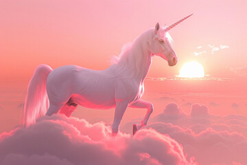 Fantastically beautiful mythological pink unicorn with long horn