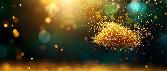 Poster - A vibrant golden dust cloud suspended in air, shimmering against a soft-focus background.