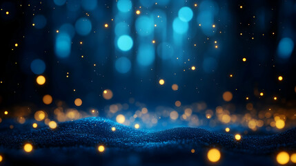 Poster - Abstract blue background with glowing golden particles, perfect for creative designs and digital art.