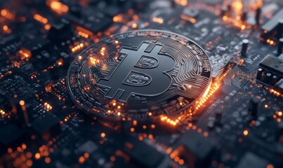 Wall Mural - digital currency transaction through blockchain networks, cryptocurrency and innovation, 3d illustra
