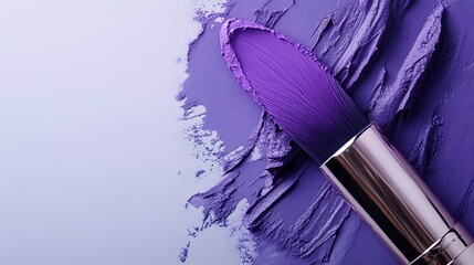 Purple lipstick with brush of purple on white spa concept background