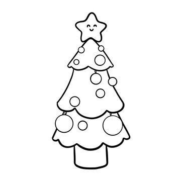 Cartoon Christmas tree with simple lines