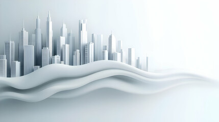 Poster - A modern abstract city skyline with soft wave patterns, creating a serene and minimalist atmosphere.