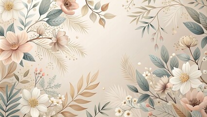 Wall Mural - Elegant minimalist abstract floral patterns in muted shades