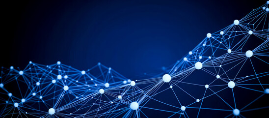 Aufkleber - Abstract Digital Technology Network Pattern with Glowing Nodes and Connection Lines on Deep Blue Backdrop, Data Structure and Cyber Connectivity in Modern Technological Design