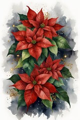 Wall Mural - Poinsettia arrangement with fairy lights at night in watercolor style