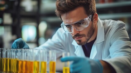 Sample Collection from Test Tube A scientist in a laboratory