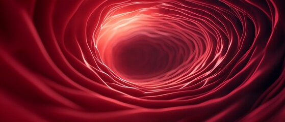 Poster - A red, swirling vortex with a red center. The spiral is made up of red lines and curves, and it is a representation of a blood vessel or some sort of tunnel