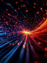 Poster - Experience the mesmerizing dance of light and color in this abstract digital artwork, showcasing vibrant orange and blue patterns that evoke movement and energy.