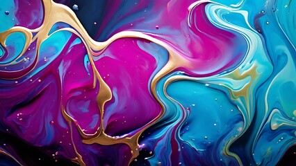 Luxurious marble texture with gold accents in bright blue and pink abstract fluid painting_068