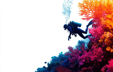 Discover the vibrant underwater world as a diver gracefully navigates through colorful coral reefs, showcasing the beauty and diversity of marine life in stunning hues.