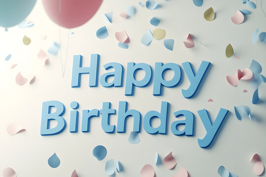 Blue banner spelling Happy Birthday on white background
