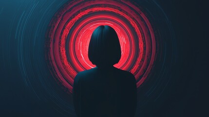 A person inside a glowing digital cocoon, representing complete protection of their personal data and privacy in an abstract digital landscape