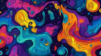 Hand drawn groovy psychedelic background. Abstract wavy swirly pattern.