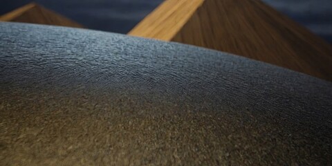Poster - a blurry image of a beach with a wooden roof in the background