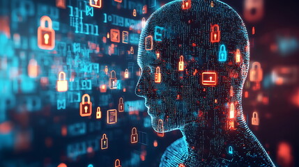 Leinwandbilder - Exploring the intersection of digital security and artificial intelligence through a futuristic silhouette design representing data protection concepts