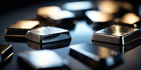 Poster - A close up of a bunch of shiny gold and silver squares