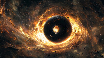 Aufkleber - A mystical black hole surrounded by cosmic flames and glowing clouds capturing the essence of the universe's most mysterious phenomena
