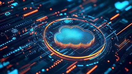 Aufkleber - Exploring the future of cloud technology digital connections illustrated on a vibrant blue background with abstract cloud iconography