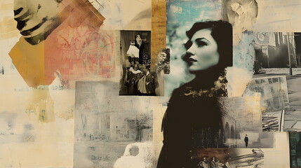 Poster - A captivating collage of artistic portraits and historical images blending time and emotion in a visual narrative