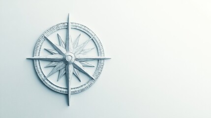  A white compass on a white background with copy space.