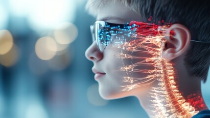 Poster - A close up shot of a student using a holographic interface to explore the human body, demonstrating the power of technology in understanding complex concepts.