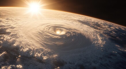 A supermassive hurricane seen from space, with the sun in the background