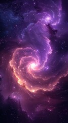 Wall Mural - Purple spiral galaxy with stars and a black background, vertical background