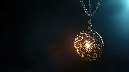 Wall Mural - Amulet glowing with mystical light on a dark background