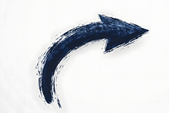 Hand drawn navy blue arrow curving downward