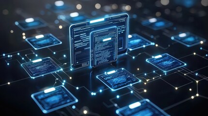 Poster - digital technology networks and data flow concept