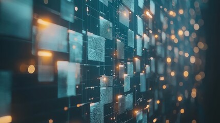 Poster - abstract digital pattern with bright lights and grid