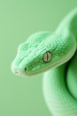 Wall Mural - mint green pastel snake on a solid light green background, aesthetic, pastel colors, and a minimalis