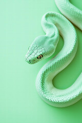Wall Mural - mint green pastel snake on a solid light green background, aesthetic, pastel colors, and a minimalis