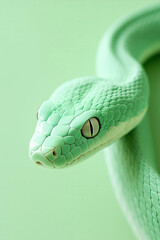 Wall Mural - mint green pastel snake on a solid light green background, aesthetic, pastel colors, and a minimalis