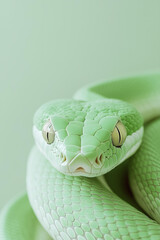 Wall Mural - mint green pastel snake on a solid light green background, aesthetic, pastel colors, and a minimalis