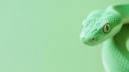 Wall Mural - mint green pastel snake on a solid light green background, aesthetic, pastel colors, and a minimalis