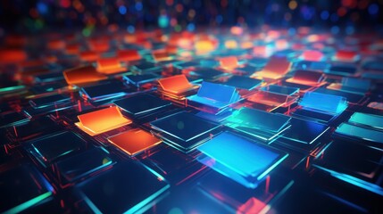 Poster - colorful glowing tiles on a digital surface
