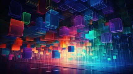 Poster - colorful abstract digital background with floating boxes