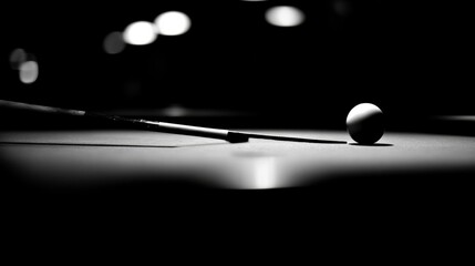 Shadowed billiard player in motion, with the cue following through after a hit