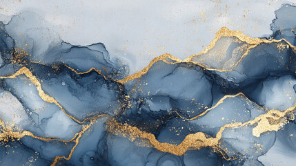 Wall Mural - Blue ocean with gold accents. The waves are crashing against the shore, creating a sense of movement and energy. The gold accents add a touch of luxury and warmth to the scene